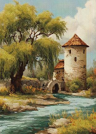 Набор для вышивки крестиком «старая мельница в цвету» (old mill in bloom) 25 см на 25 см (cxc, 30 цветов, канва 16)