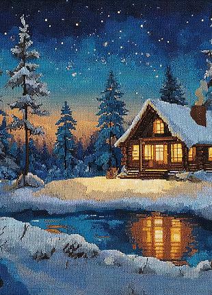 Набор для вышивки крестиком «зимний вечер у озера» (winter evening by the lake) (cxc, 30 цветов, канва 16)