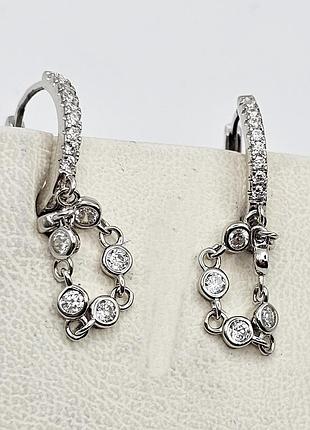 Сережки кольца серебряные "сияние" с кубическим цирконием 2,85 г