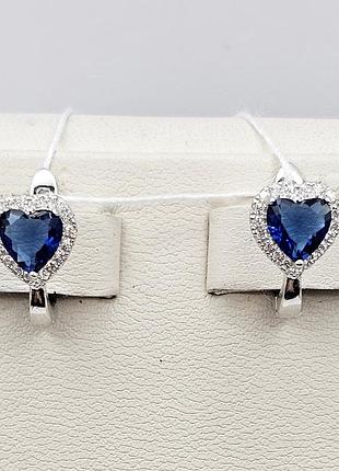 Сережки серебряные с сапфиром альпинитом и кубическим цирконием 2,83 г