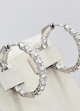 Сережки-кольца серебряные с кубическим цирконием 5,14 г