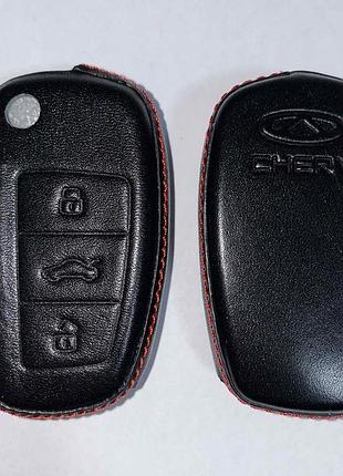 Кожаный чехол для ключа чери chery tiggo 2,tiggo 3,tiggo 4,tiggo 5,tiggo 7,arrizo 3,arrizo 5,arrizo 7,a13 черный
