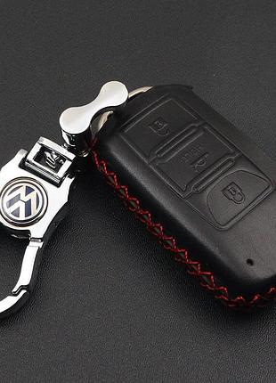 Кожаный чехол для ключа volkswagen id.4 polo golf transporter amarok passat touareg jetta caddy tiguan черный