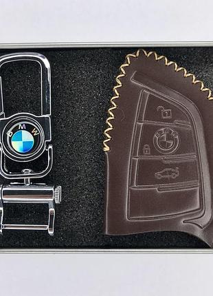 Кожаный чехол для ключа bmw x1 i3 5 series x7 2 series x6 x5 x2 4 series 3 series ix x3 x4 7 series i4 коричневый