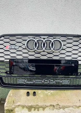 Решетка радиатора audi a6 c7 2015-2017 стиль audi rs6 (черная, с надписью quattro)