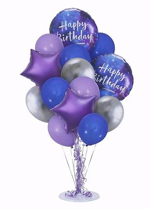 Набор надувных фольгированных шариков happy birthday декоративные для праздников 12 шт фиолетовые
