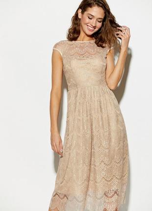 Кружевное вечернее гипюровое ажурное платье пудрового цвета от бренда next1 фото