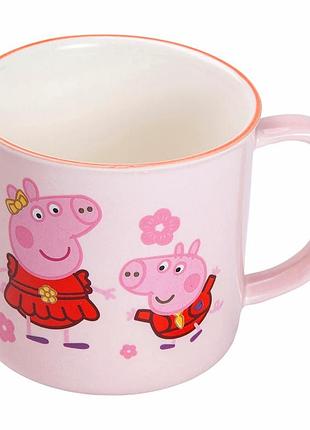 Кружка фарфоровая 400мл розовая универсальная peppa pig