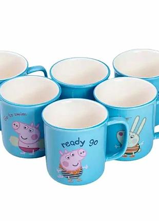 Набор из 6 керамических чашек 150мл голубого цвета для чая и кофе peppa pig