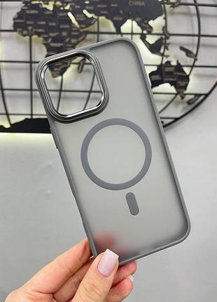 Чехол matte magsafe iphone 16 pro max,чехол прозрачный с магсейфом для телефона айфон 16 про макс цвет: серый