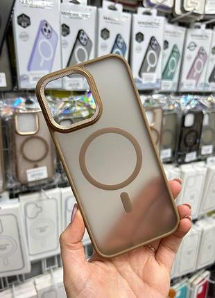 Чехол matte magsafe iphone 16 pro max,чехол прозрачный с магсейфом для телефона айфон 16 про макс золото