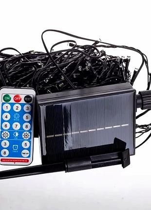 Гірлянда вулична 30 м 300 led із сонячною батареєю чорний дріт для декору та освітлення