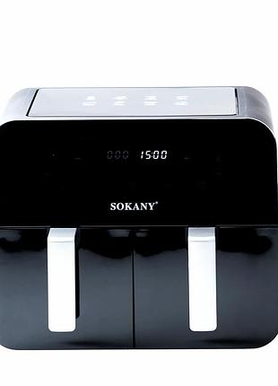 Аэрофритюрница sokany 10 литров 2400 вт черная с двумя отделениями для здорового приготовления пищи