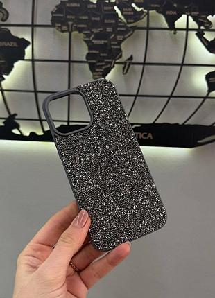 Чехол tpu swarovski с блеском для iphone 16 pro max,премиум чехол со стразами для айфона 16 про макс (серый)