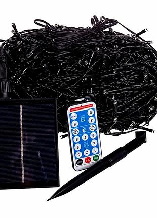 Гірлянда вулична світлодіодна 50 м 500 led із сонячною батареєю чорний дріт для декору