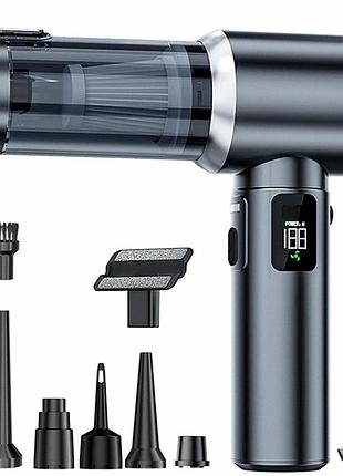 Автомобильный аккумуляторный мини пылесос 100 вт 6000 мач usb type-c черный для уборки салона и бытовых поверхностей