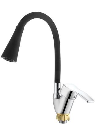 Смеситель для кухни с силиконовым изливом zerix yut 279 reflector black (цвет излива черный) (zx598