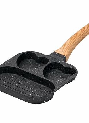 Квадратная сковорода порционная 18x18см с антипригарным покрытием на 3 секции серая