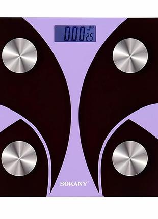 Електронний смарт ваги sokany 26х26 см до 180 кг з bluetooth фіолетові для контролю ваги та здоров'я