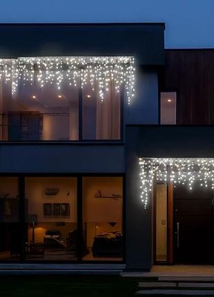 Уличная гирлянда бахрома 36 м 600 led белый свет черный провод ip44 для фасадов и террас