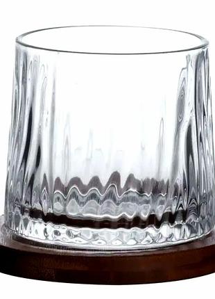 Стакан для віскі 300 мл з підставкою з бамбука jiga rotating rocks glass