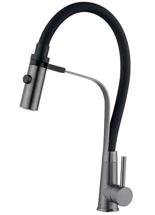 Смеситель для кухни с силиконовым изливом zerix mag-017 graphite refl.black с нерж. стали sus304 (вил.черный) (zx6002)