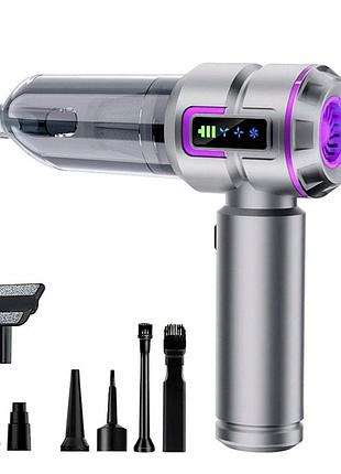 Автомобільний акумуляторний пилосос 100 вт 6000 ма·год usb type-c сірий для прибирання в авто та вдома