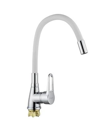 Смеситель для кухни с силиконовым изливом champion sop 014-045 (nut) refl.white (mi6362)