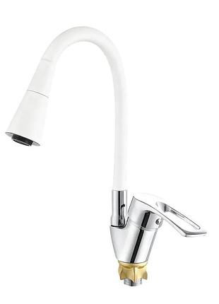 Смеситель для кухни с силиконовым изливом zerix yut 181 reflector white (цвет излива белый) (zx5985)