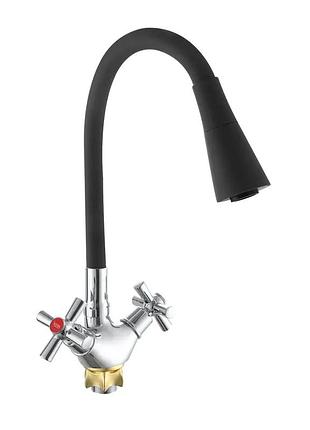 Смеситель для кухни с силиконовым изливом zerix tlt 722 reflector black (цвет излива черный) (zx5989)
