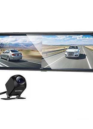 Автомобильный видеорегистратор зеркало hoco dv16 dual-channel driving recorder 1080p+720p black