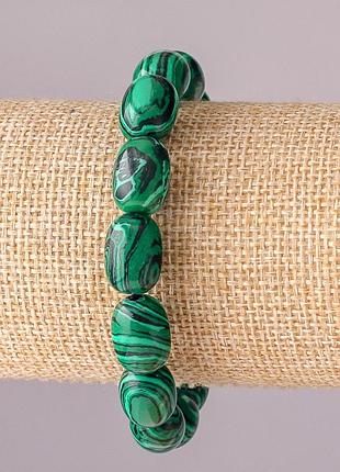 Браслет малахит бочонок (пресс) на резинке 10х14мм l- 18см