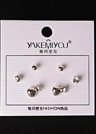 [ 5 мм ] серьги денежные мешки шарики страза silver [ 5 мм ] серьги денежные мешки шарики страза