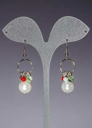 Серьги длинные "жемчужины на кольцах" ( им ) l-4,5 см