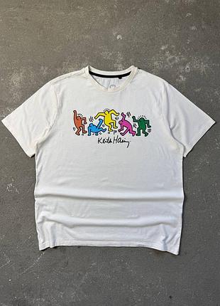 Бавовняна футболка keith haring by primark молочного кольору, розмір l–xl