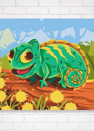 Набор для рисования картины по номерам детская на подрамнике 30x40 хамелеончик © didevych kateryna