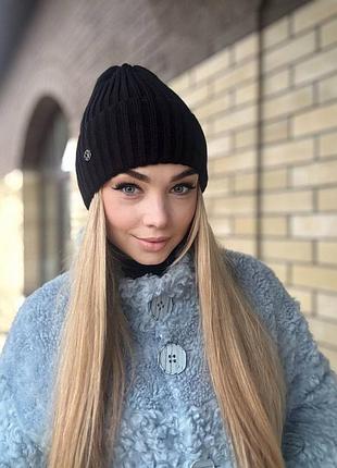 Тренд! женская теплая зимняя шапка на микрофлисовой подкладке corey, женская шапка, шапка черная