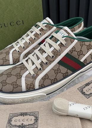 Gucci tennis 1977 gg low top sneakers monogram новые мужские кроссовки кеды оригинал 46 eur
