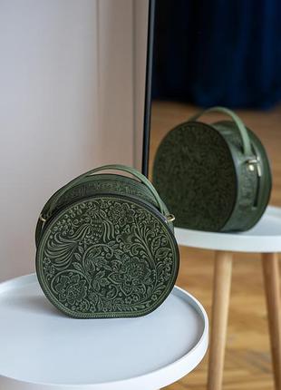 Кожаная женская сумка жаворонок круглая