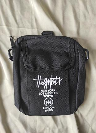 Сумка stussy борсетка мужская черная ткань.