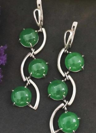 Серебряные серьги с хризопразом, 925, серебро, сережки