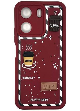 Силиконовый чехол для xiaomi redmi 13c / poco c65 бордовый 3d coffee-n-sweets (бампер)
