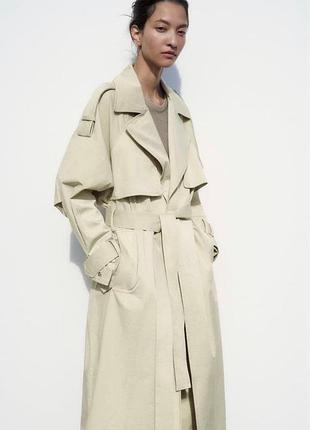 Довгий бавовняний плащ тренч пальто оверсайз вільного крою zara хлопковый миди плащ тренч свободного кроя оверсайз