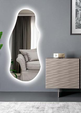 Ассиметричное безрамное зеркало с led подсветкой + сенсорный диммер (провод в провод)