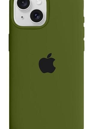 Силіконовий чохол для iphone 15 з закритим низом silicone case хакі virid 48 (бампер)