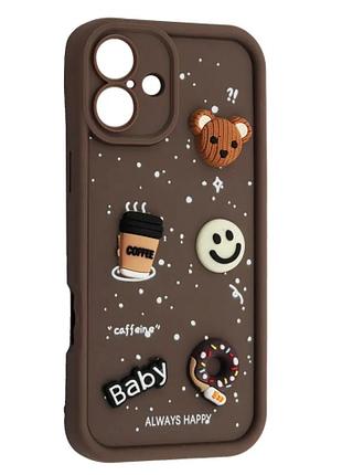 Силіконовий чохол для iphone 16 коричневий donut 3d coffee-n-sweets (бампер)