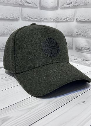 Теплая мужская бейсболка stone island с ушками, зимняя кепка на флисе хаки, шерсть, 59-60