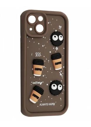 Силиконовый чехол для iphone 14 коричневый cookie 3d coffee-n-sweets (бампер)