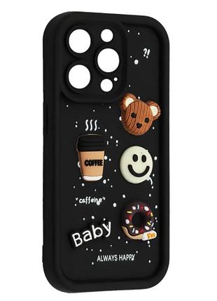 Силиконовый чехол для iphone 13 pro черный donut 3d coffee-n-sweets (бампер)