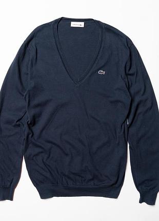 Lacoste blue cotton v-neck sweater [kwh017094]